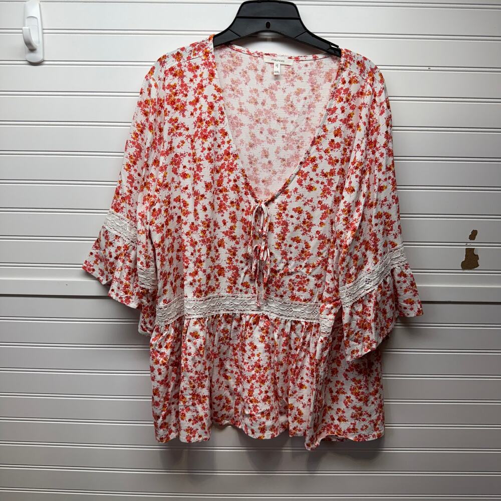 Maurice’s Floral Boho Deep V-neck Faux Tie Front Blouse/Top Size XXL